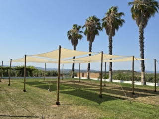 Toldos vela montados sobre cesped tamaño 10x15
